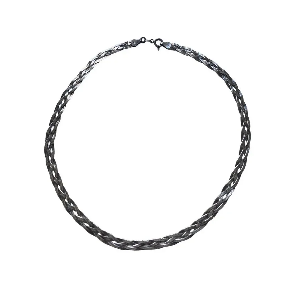 Vintage 90s Quiet Luxury Liquid Silver Woven Braided Herringbone Chain Necklace